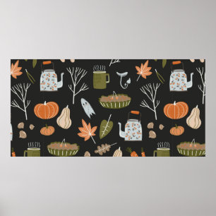 Fall seamless pattern with cozy nature elements. C Poster