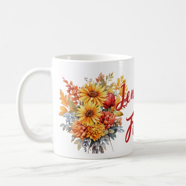 Fall Season Bouquet Custom Name  Coffee Mug (Left)