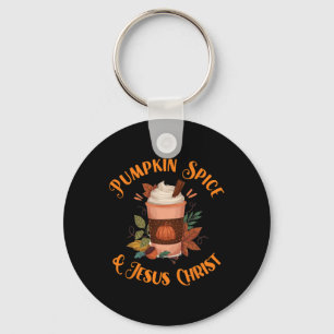 Fall Season Cute Pumpkin Spice And Jesus Christ th Key Ring