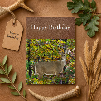 Fall Season Deer Happy Birthday Greeting Card