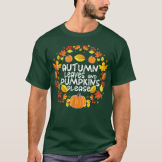 Fall Season Falling Autumn Leaves And Pumpkins Ple T-Shirt
