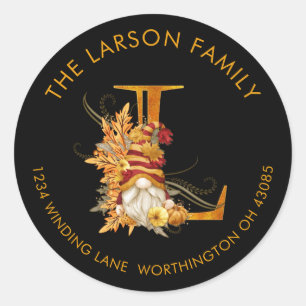 Fall Season Gnome Monogram Letter L Address Label