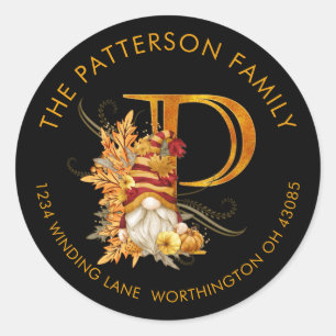 Fall Season Gnome Monogram Letter P Address Label
