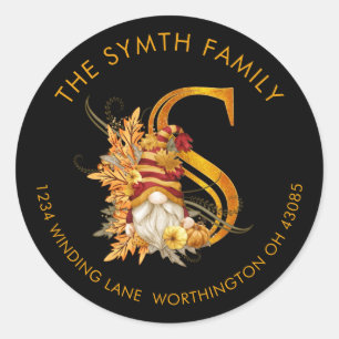 Fall Season Gnome Monogram Letter S Address Label