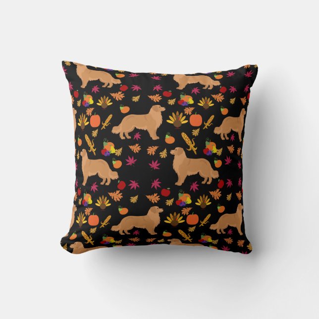 Fall Season Golden Retriever Pattern Cushion (Front)