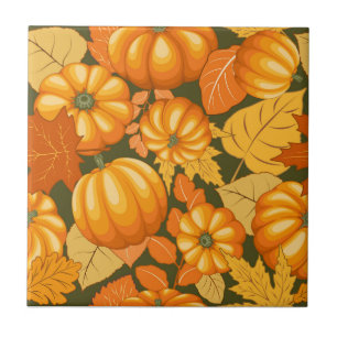 Fall Season Halloween Pumpkins Pattern Ceramic Tile