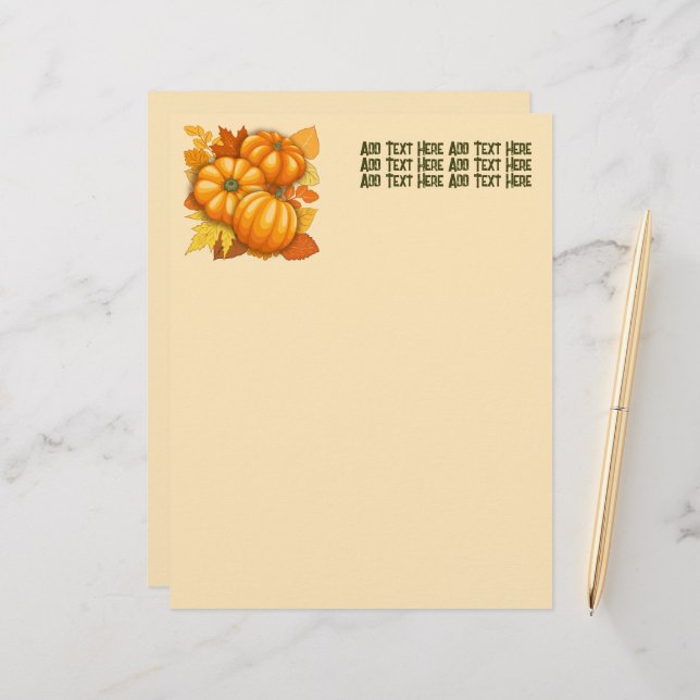 Fall Season Halloween Pumpkins Pattern Custom Letterhead (Front/Back In Situ)
