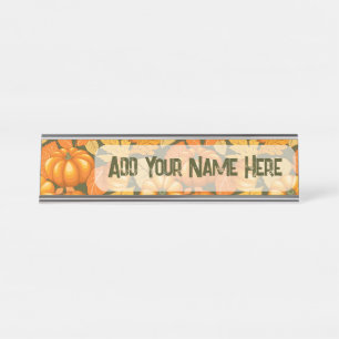 Fall Season Halloween Pumpkins Pattern Desk Name Plate