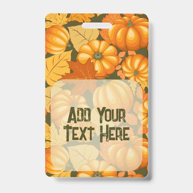 Fall Season Halloween Pumpkins Pattern ID Badge (Front)