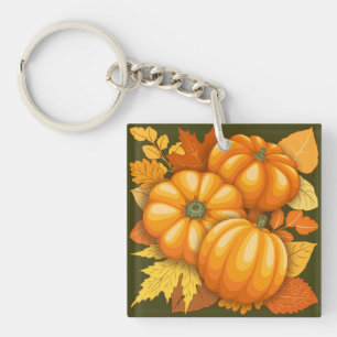 Fall Season Halloween Pumpkins Pattern Key Ring