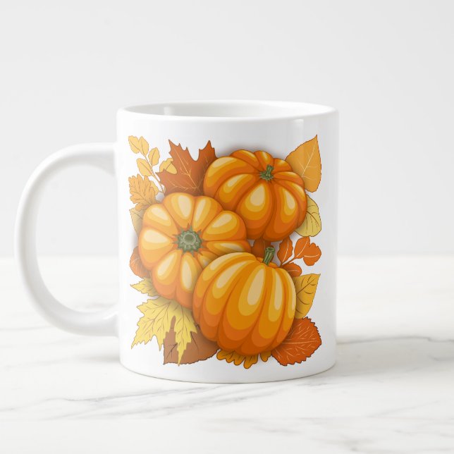Fall Season Halloween Pumpkins Pattern Large Coffee Mug (Left)