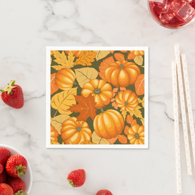 Fall Season Halloween Pumpkins Pattern Napkin (Insitu)