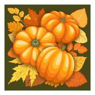 Fall Season Halloween Pumpkins Pattern Photo Print