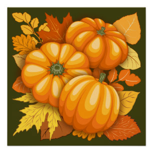 Fall Season Halloween Pumpkins Pattern Poster