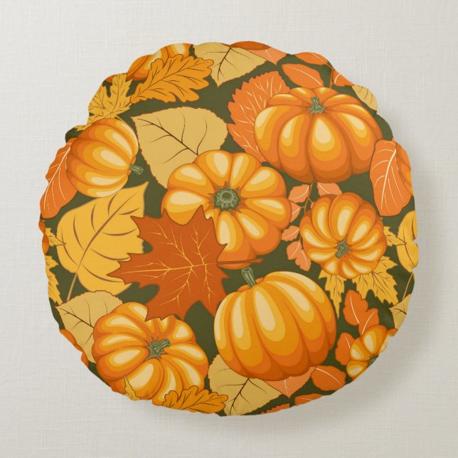 Fall Season Halloween Pumpkins Pattern Round Cushion (Front)