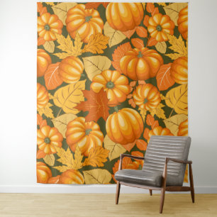 Fall Season Halloween Pumpkins Pattern Tapestry