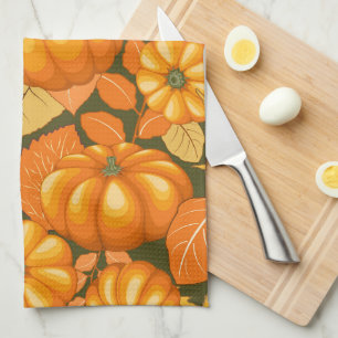 Fall Season Halloween Pumpkins Pattern Tea Towel