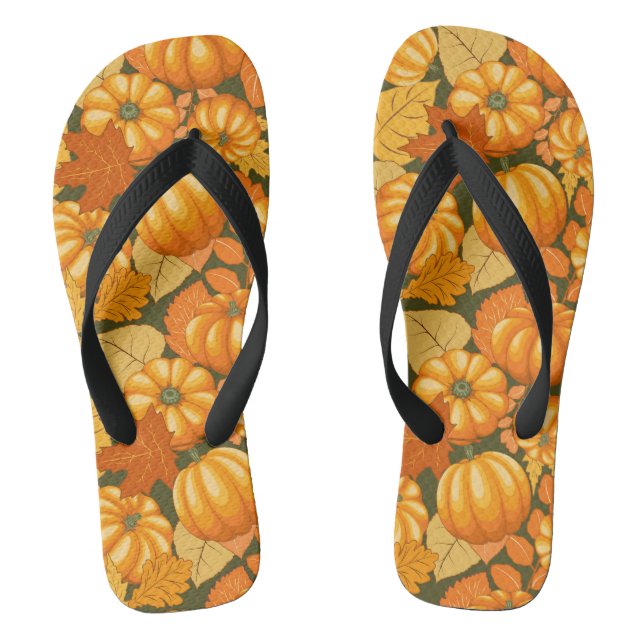 Fall Season Halloween Pumpkins Pattern Thongs (Footbed)