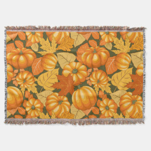 Fall Season Halloween Pumpkins Pattern Throw Blanket