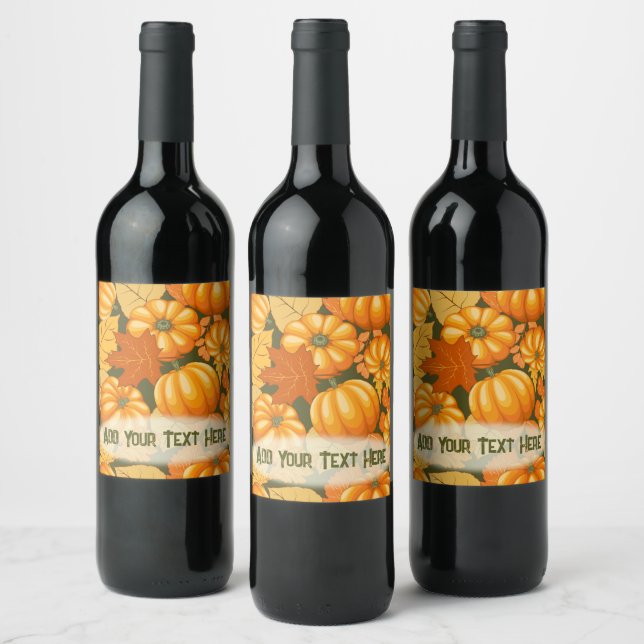 Fall Season Halloween Pumpkins Pattern Wine Label (Bottles)