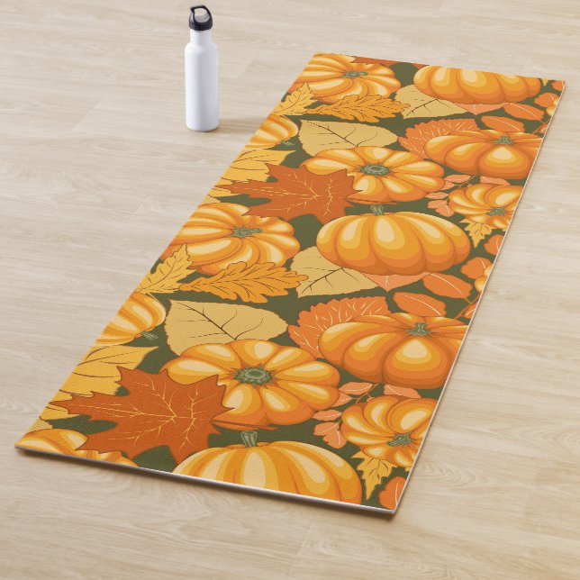 Fall Season Halloween Pumpkins Pattern Yoga Mat (In Situ)