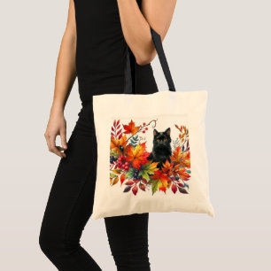 Fall Season Leaves and Black Cat Tote Bag