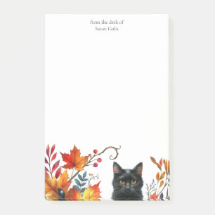 Fall Season Leaves Black Cat Personalised Post-it Notes
