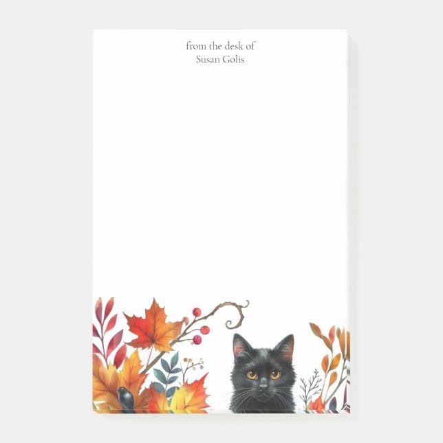 Fall Season Leaves Black Cat Personalised  Post-it Notes (Front)