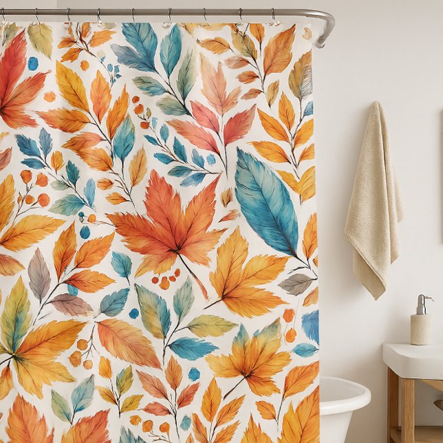 Fall Season Leaves Pattern Shower Curtain (Ai generated prompts by Susang6)