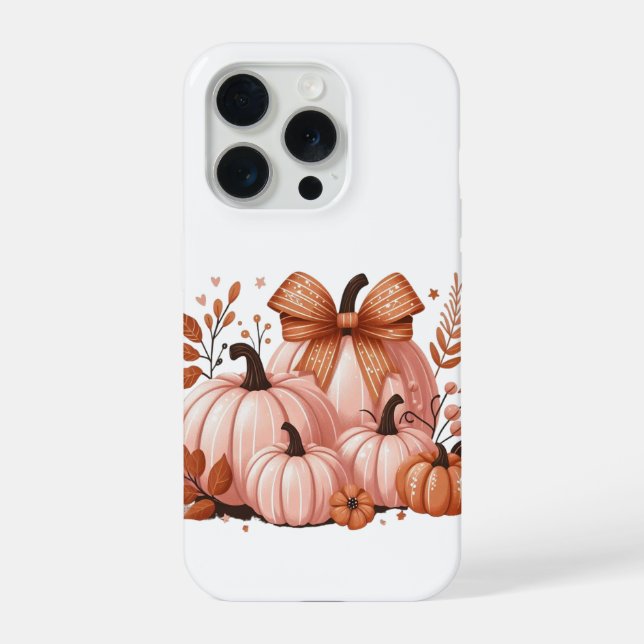 Fall season pink pumpkins with coquette bow iPhone case (Back)