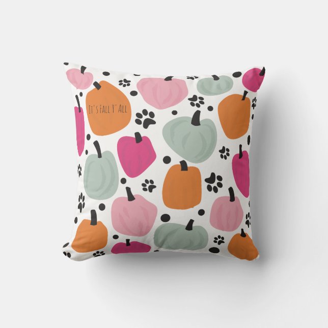 Fall Season Pumpkin Dog Cat Pastel Hand drawn Cushion (Front)