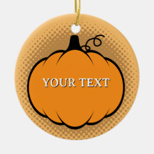 Fall Season Pumpkin Drawing Custom Text  Ceramic Ornament