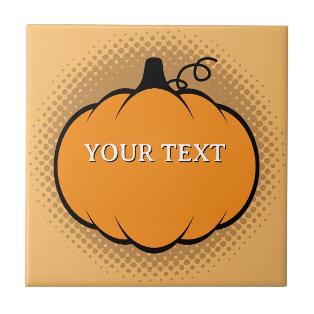 Fall Season Pumpkin Drawing Custom Text  Ceramic Tile (Front)