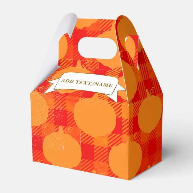 Fall Season Pumpkin Drawing Custom Text Plaid Favour Box (Front Side)