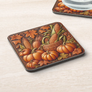 Fall Season Pumpkins Embossed Coaster