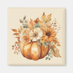 Fall Season-Watercolor Pumpkin Floral Design- Magnet