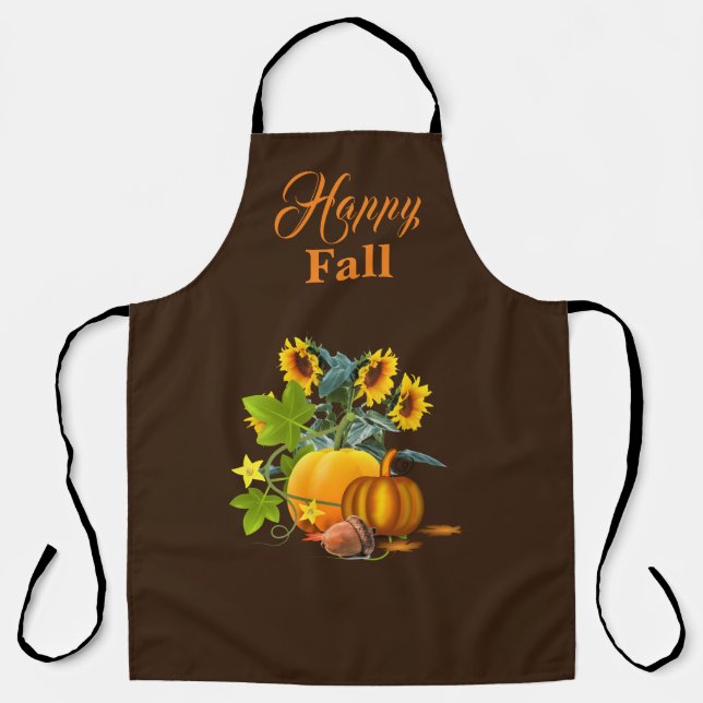Fall Season with Pumpkin and Sunflowers Brown Apron (Front)