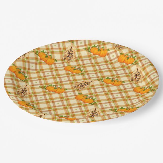 Fall Seasonal corn pumpkin pattern paper plate (Angled)