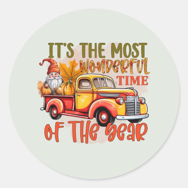 Fall Seasonal gnome wonderful time vendors Classic Round Sticker (Front)