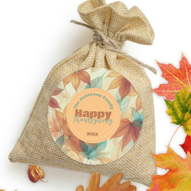Fall Seasonal Leaves Thanksgiving Family Name Year Classic Round Sticker (Creator Uploaded)