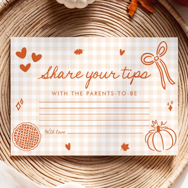 Fall Share Your Tips for The Parents Baby Game Enclosure Card (Hand Drawn Fall Share Your Tips for The Parents Baby Game)