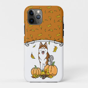Fall Siberian Husky (red) Pumpkins Leaves Cute iPhone 11 Pro Case