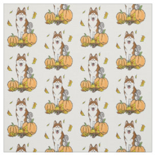 Fall Siberian Husky (red) Pumpkins Leaves Cute Fabric