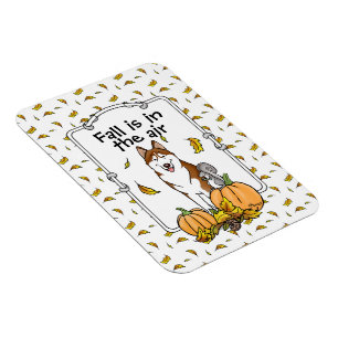 Fall Siberian Husky (red) Pumpkins Leaves Cute Magnet