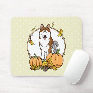 Fall Siberian Husky (red) Pumpkins Leaves Cute Mouse Pad