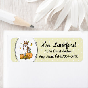Fall Siberian Husky (red) Pumpkins Leaves Cute Return Address Label
