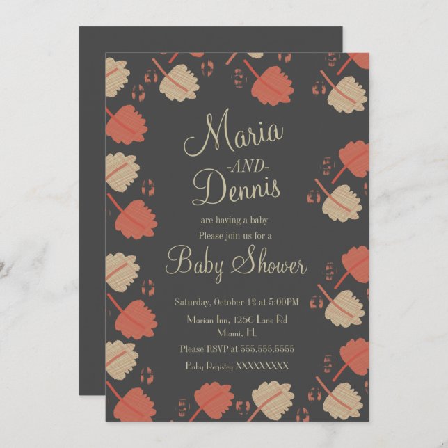 Fall Simple Terracotta Nuetral Leaves Baby Shower Invitation (Front/Back)