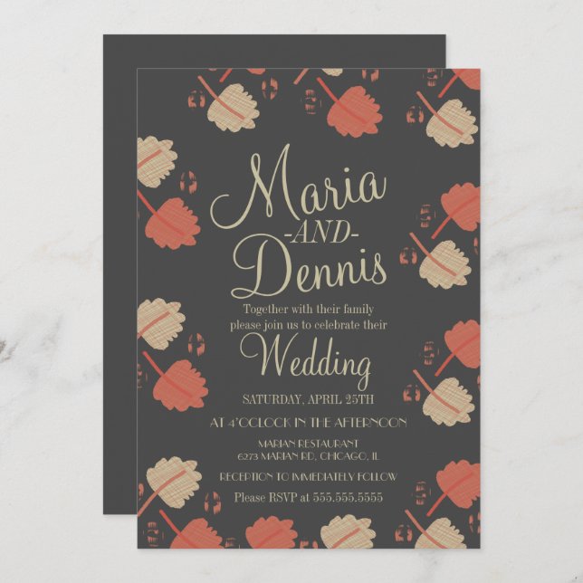 Fall Simple Terracotta Nuetral Leaves Wedding Invitation (Front/Back)