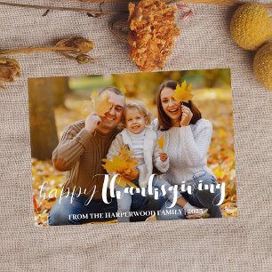 Fall Simple Typography thanksgiving family photo Holiday Card