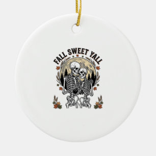 Fall Skeleton Couple Vintage Engraving Autumn Shir Ceramic Ornament